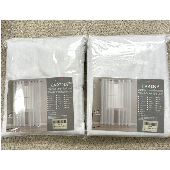 Carina white window curtains linen textured drapes panels with grommets 52"x132" - Picture 2 of 6